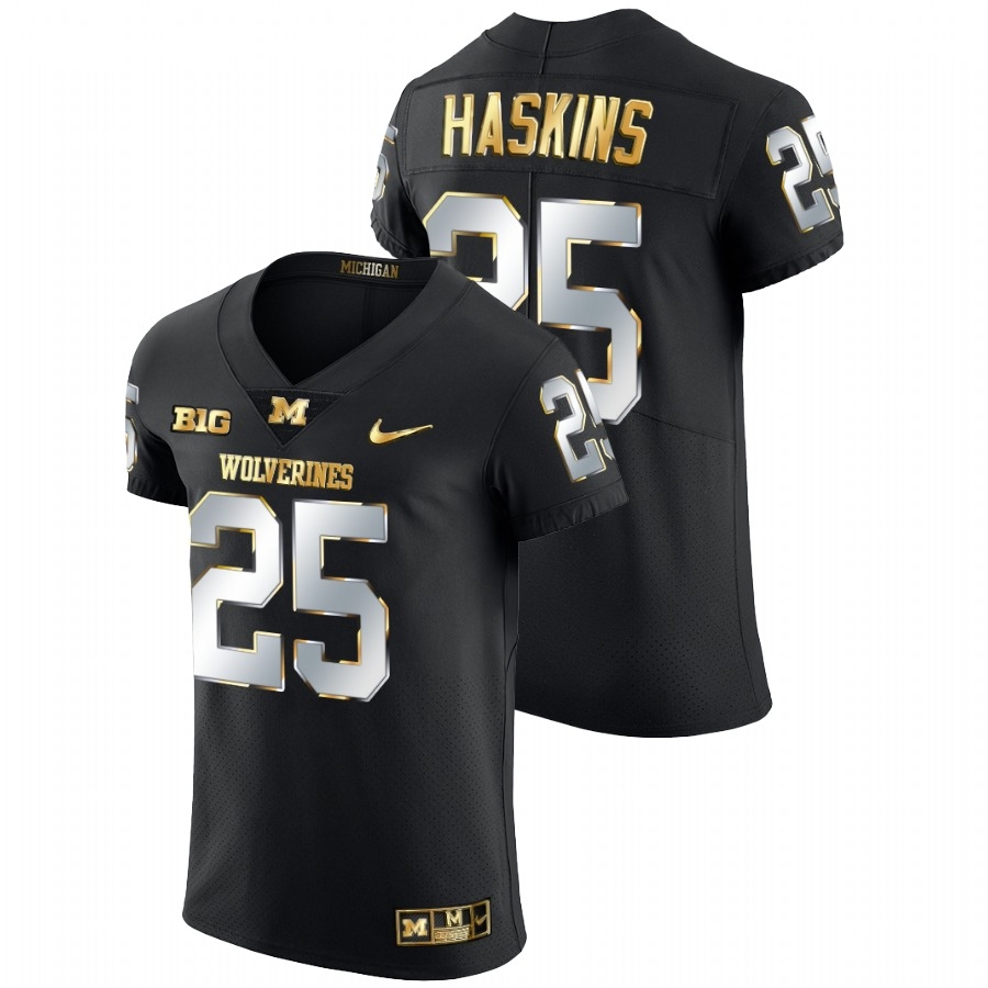 Michigan Wolverines Men's NCAA Hassan Haskins #25 Black Golden Diamond Edition Elite 2021-22 College Football Jersey PPR2549JS